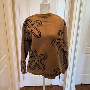 Brown Sweater with Black Floral Pattern